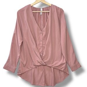 ZARA TRF‎ Collection Twist Front V Neck Button Up Long Sleeve Blouse Women's M